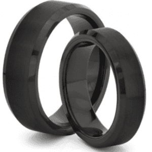 A couple of black rings sitting next to each other.