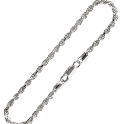 A silver chain with a metal clasp.