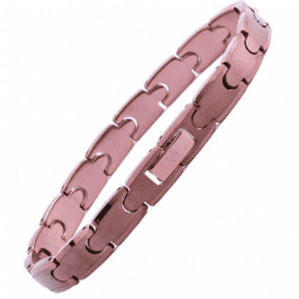 A pink bracelet with a metal chain around it.