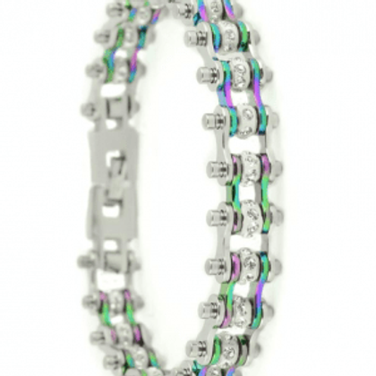 A bracelet that has two rows of colored beads on it.