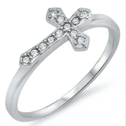 A cross ring with diamonds on it's side.