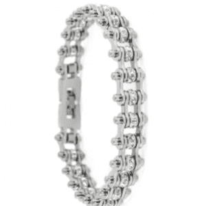 A silver bracelet with two rows of chains.